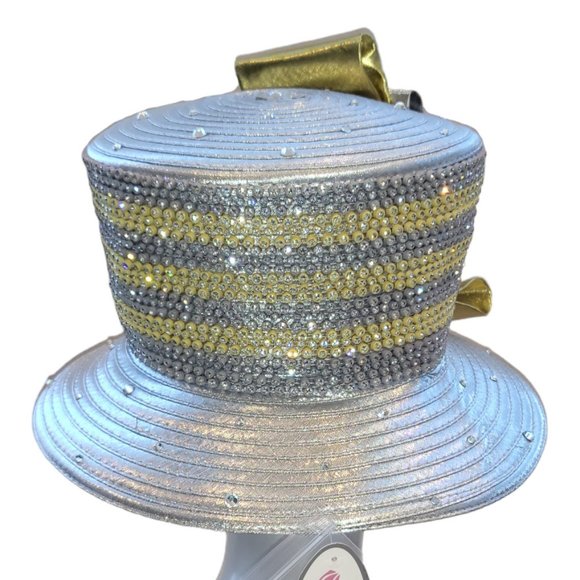 Designer satin ribbon hat for church/ Kentucky Derby designer couture Silver